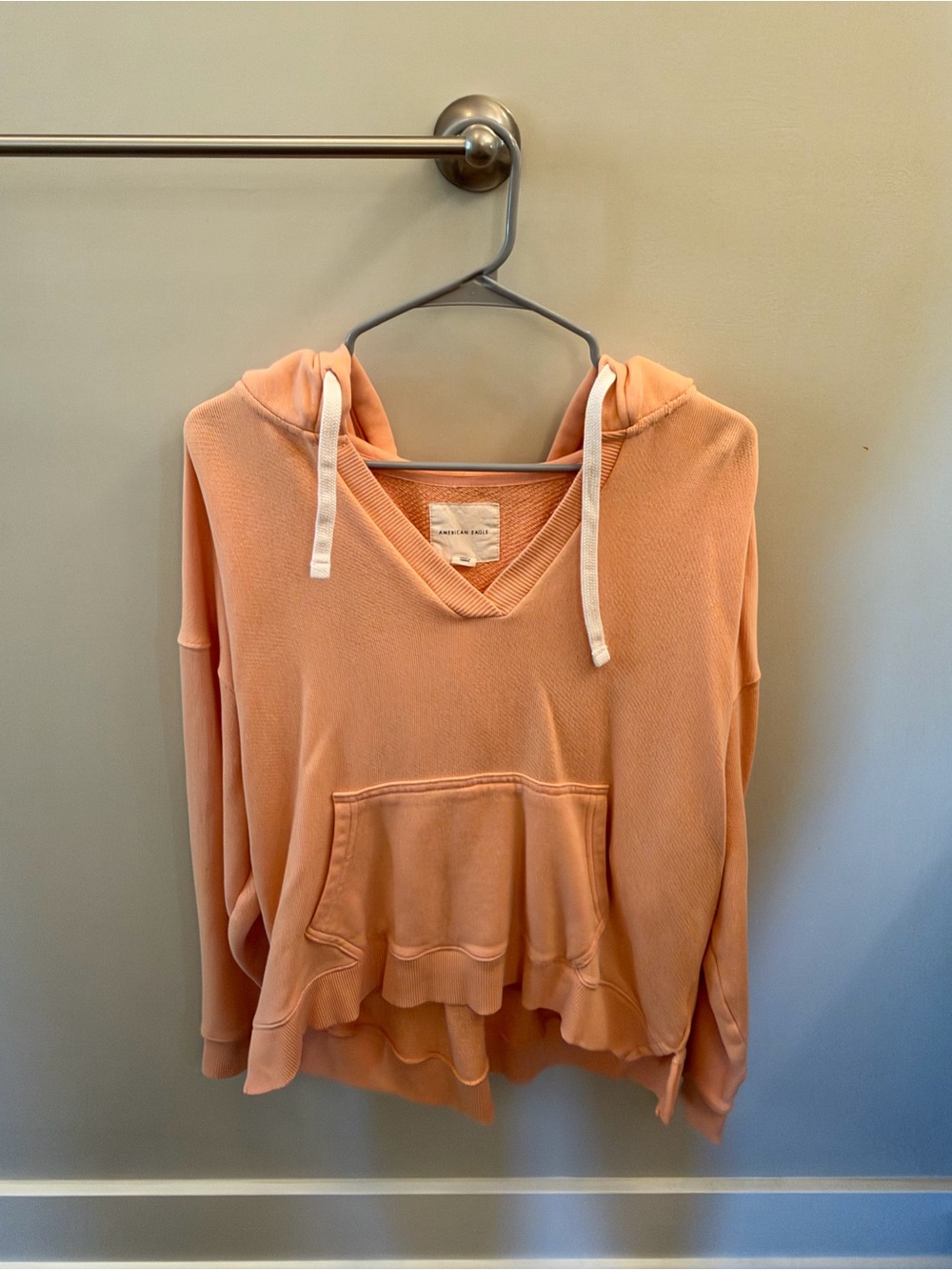American Eagle Outfitters Peach V-Neck Hooded Pullover
